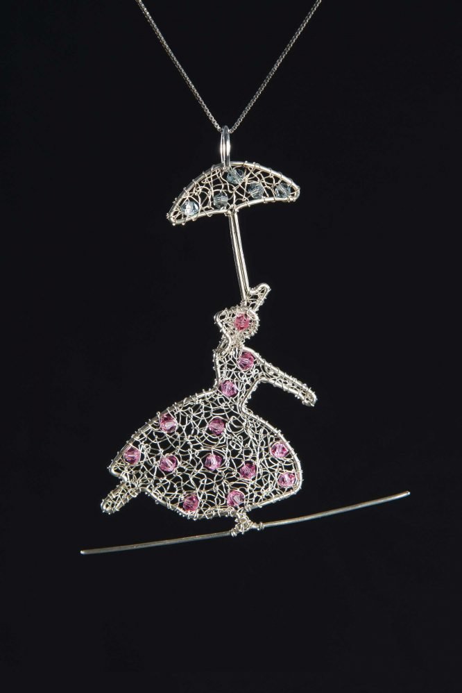 Funambola con l'ombrellino - Ciondolo per collana con cristalli Swarovski