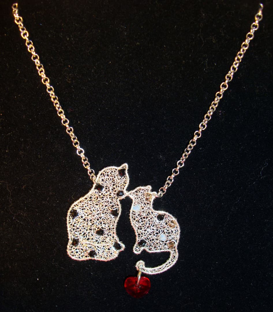 Collana Donna Con Ciondolo Gatto E Cristalli - Regalo Elegante In Confezione Regalo, Catena 43+4,5 Cm